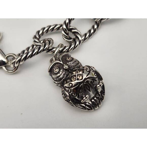 Brighton NIGHT WATCH OWL Silver Link Charm Bracelet Crystals w/pouch - Picture 6 of 9